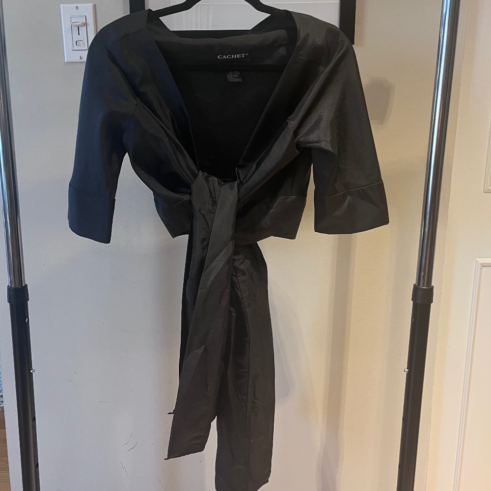 Formal Black Tie-Front Cropped Shrug - Size S